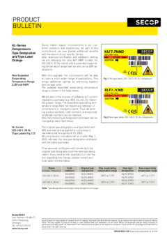 KL-Series Compressors (220-240 V, 50 Hz) Type Designation and Type Label Change