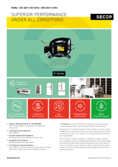 K-Series Compressors (HXK, HZK), R600a, 220-240 V, 50/60 Hz & 208-230 V, 60 Hz
