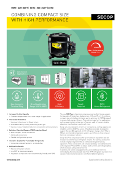 SCE Plus Compressors, R290, 220-240 V, 50 Hz & 220-240 V, 60 Hz