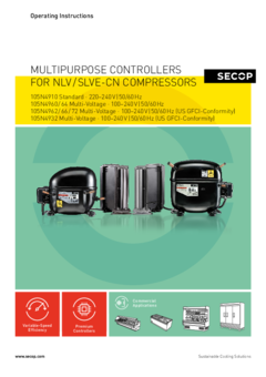 SLVE/NLV-CN Compressors – 105N4910 (220-240 V, 50/60 Hz), 105N4960/64 (100-240 V, 50/60 Hz), 105N4962/66/72 (100-240 V, 50/60 Hz, US GFCI-Conformity), 105N4932 (100-240 V, 50/60 Hz, US GFCI-Conformity) Multipurpose Controllers